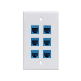 Phizli Cat6 wall plate blue front view for clean cable management
