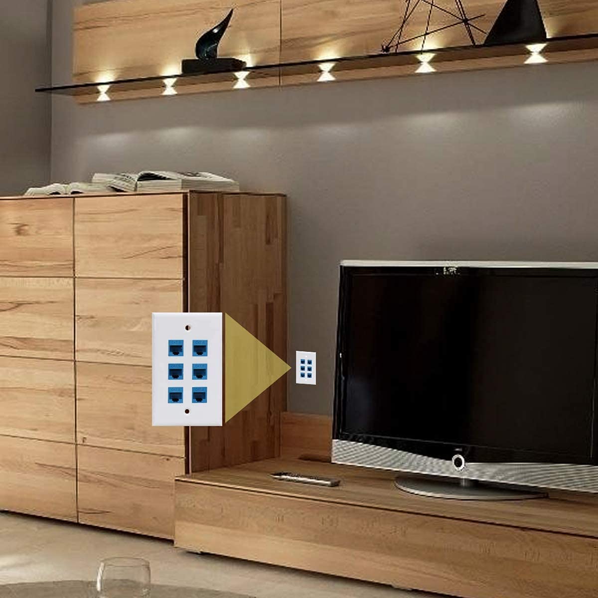 Phizli Cat6 wall plate mounted on wall for a low-profile look