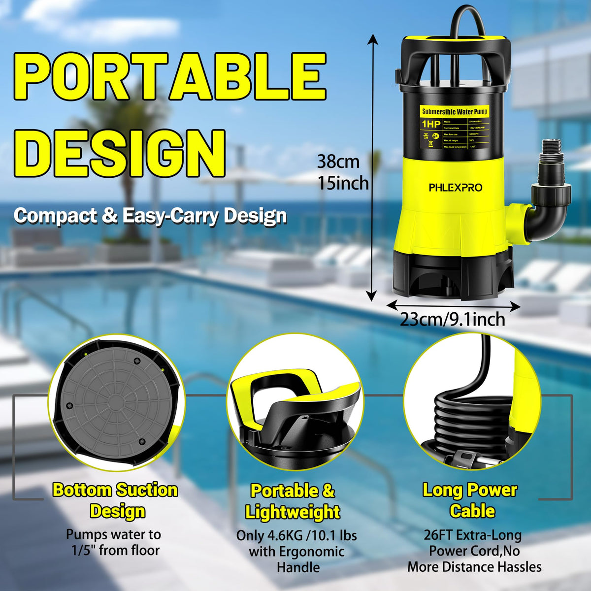 PHLEX PRO 26 ft cord extends reach for hard-to-access drains