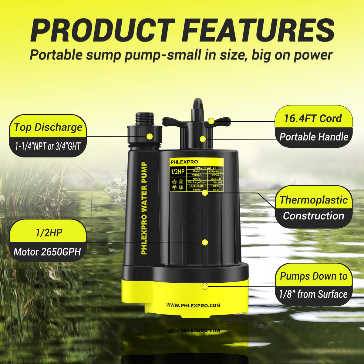 PHLEX PRO submersible design enables underwater operation.