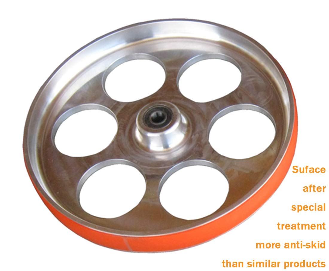 Phoenix goods urethane tire durability on bright orange surface aids quick inspection.
