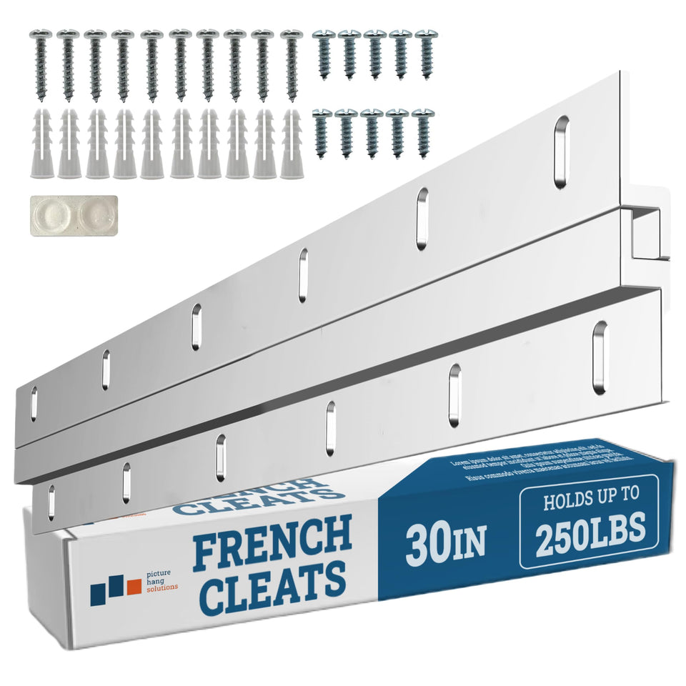 PHS 30-inch cleats with hardware securely suspend heavy frames on wood surfaces