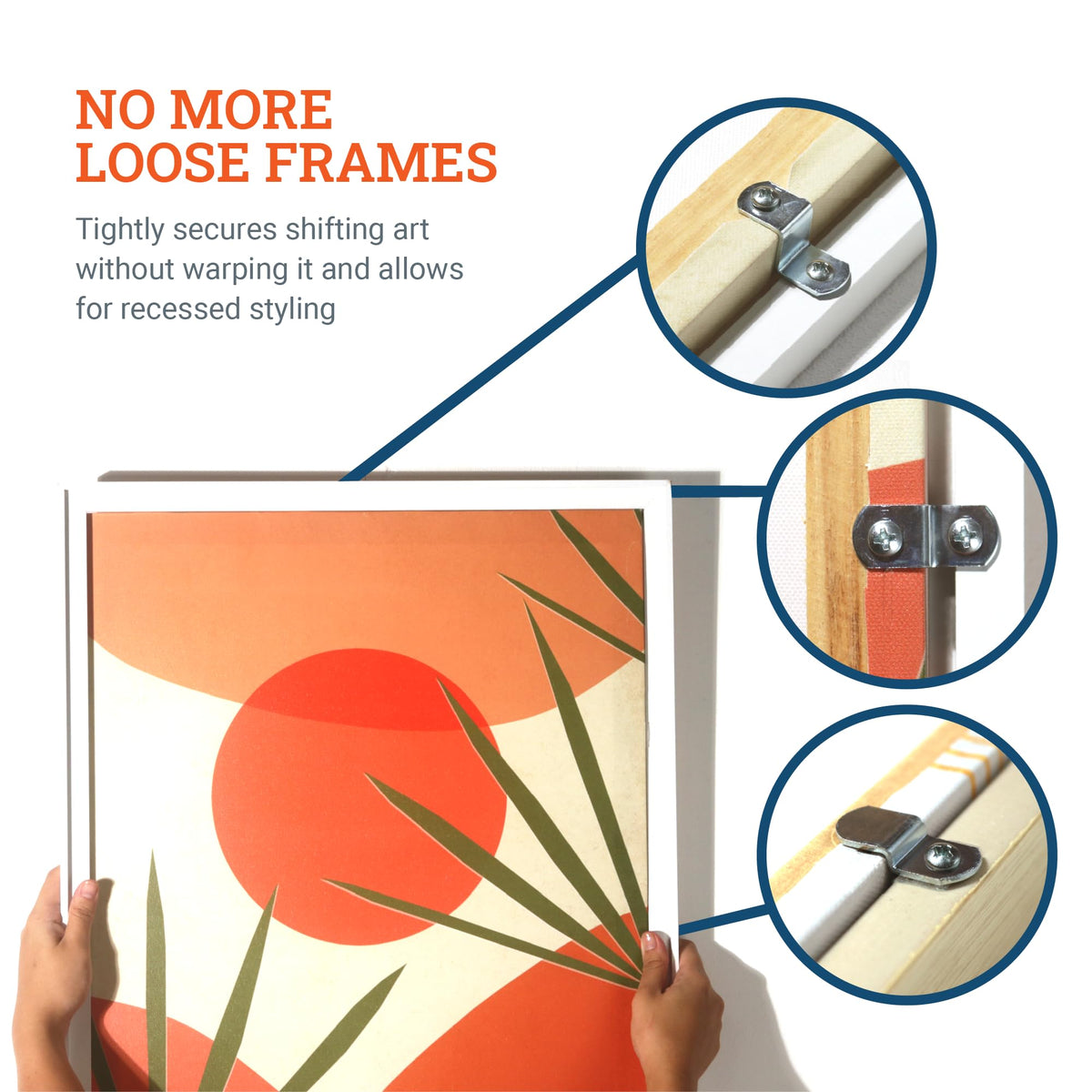 Picture Hang Solutions PHS canvas clips work with wooden stretchers and frames.