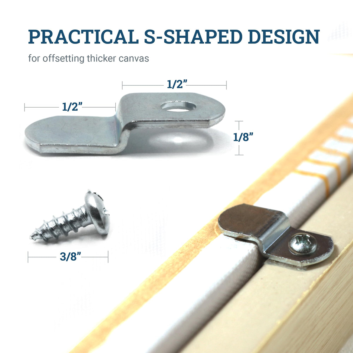 Picture Hang Solutions PHS canvas offset clip single-hole variant enables easy attachment.