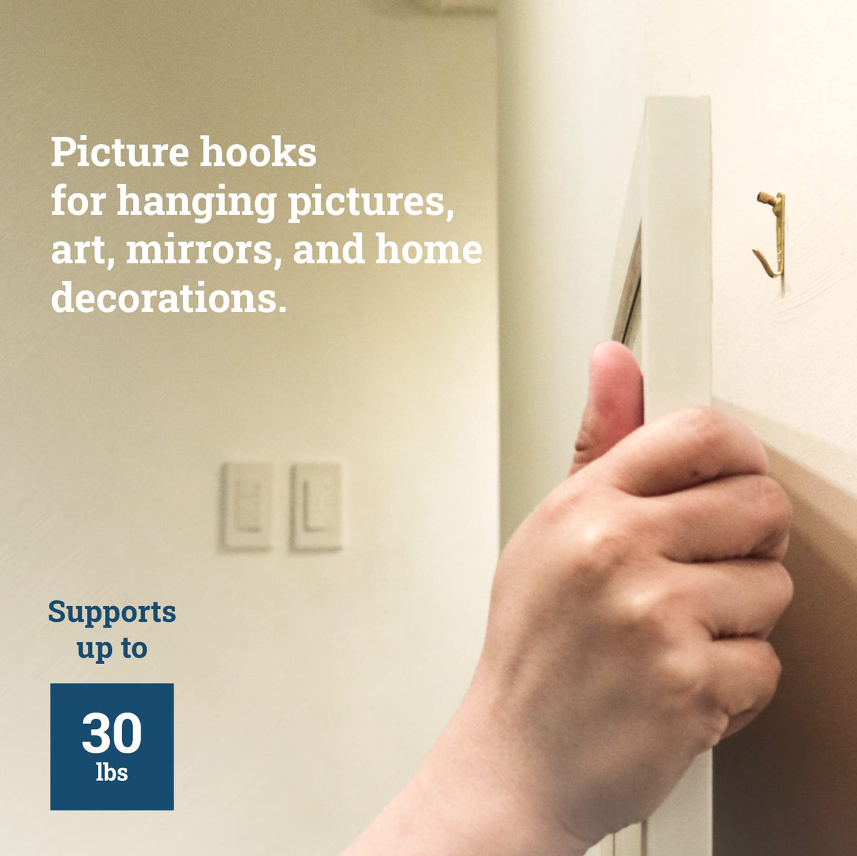 PHS drywall picture hangers minimize wall damage while supporting framed art.
