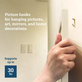 PHS drywall picture hangers minimize wall damage while supporting framed art.