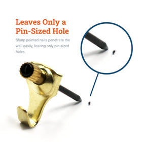 Sharp-point brass nails close-up from Picture Hang Solutions for quick mounting.