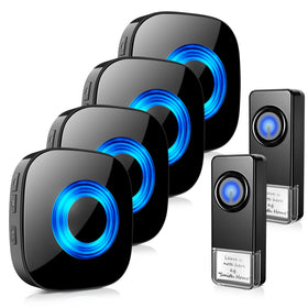 PHYSEN doorbell kit with two transmitters and four receivers for reliable large-home coverage.