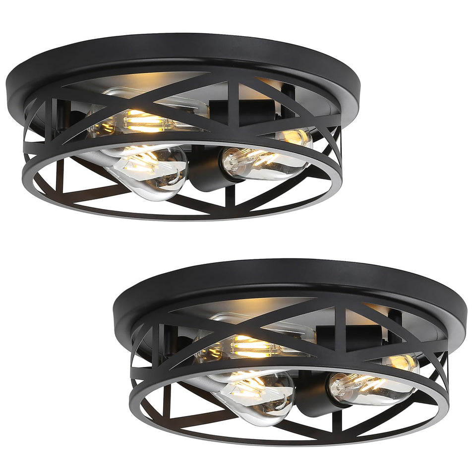 Piano7797 13-inch black flush-mount ceiling light for a bright hallway glow.
