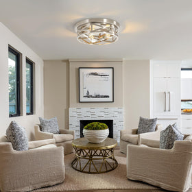 Piano7797 brushed nickel flush mount side angle, sleek lighting for living spaces.