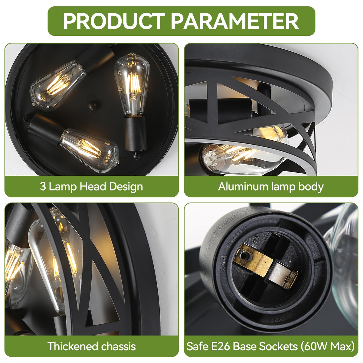 Piano7797 E26 base bulb-compatible ceiling light for flexible LED or incandescent options.