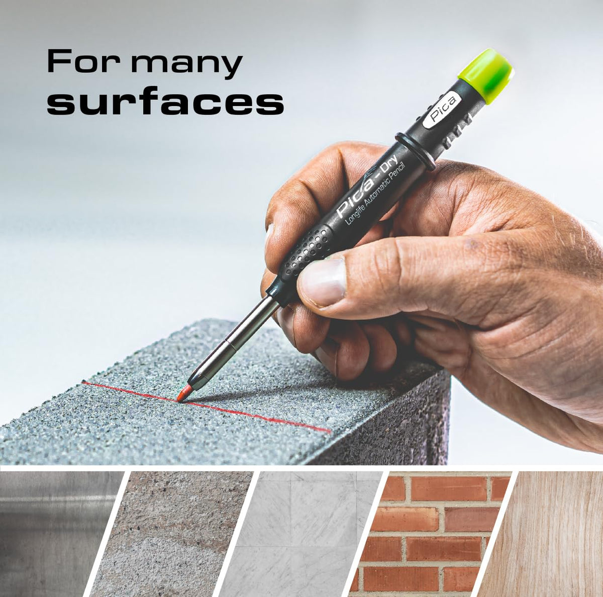 Pica Dry pencil features a glove-friendly oversized plastic housing.