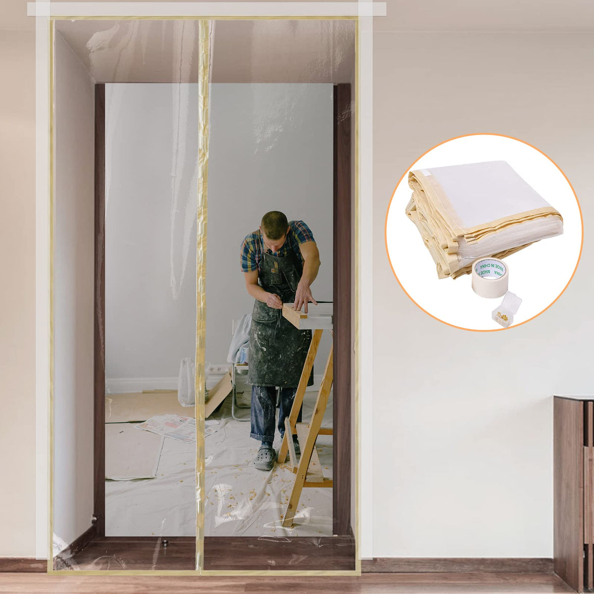 Pick for Life dust barrier door with magnetic entry for hands-free passage during renovations