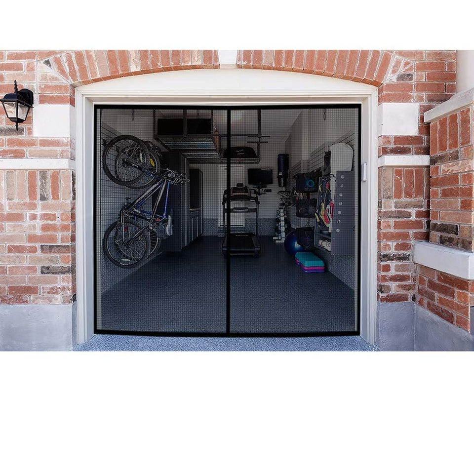 Pick for Life garage screen in black 9x7 ft front view illustrating airflow