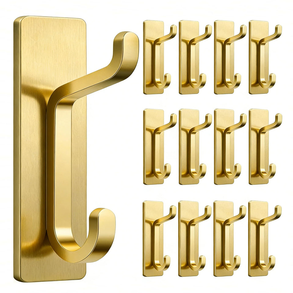 Pickpiff 12-pack wall hooks with brushed gold double hook design for versatile storage
