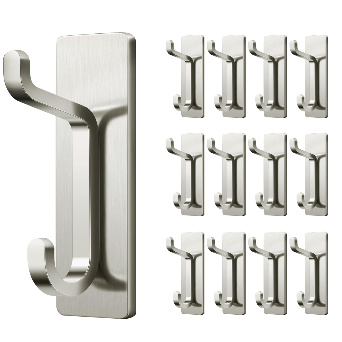 Pickpiff brushed nickel wall hook secures coats and towels without drilling.