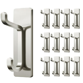 Pickpiff brushed nickel wall hook secures coats and towels without drilling.