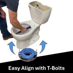 Pickup Stix one-hand lift demonstrates effortless toilet relocation in tight spaces.