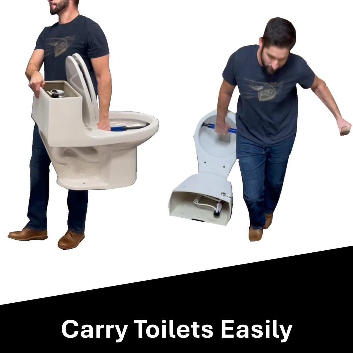 Pickup Stix spring-loaded mechanism image highlights secure grip during toilet moves.