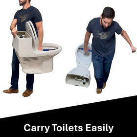 Pickup Stix spring-loaded mechanism image highlights secure grip during toilet moves.
