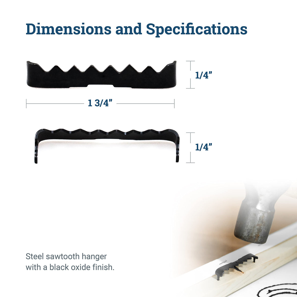 Picture Hang Solutions black oxide finish on hanger shows long-lasting strength.