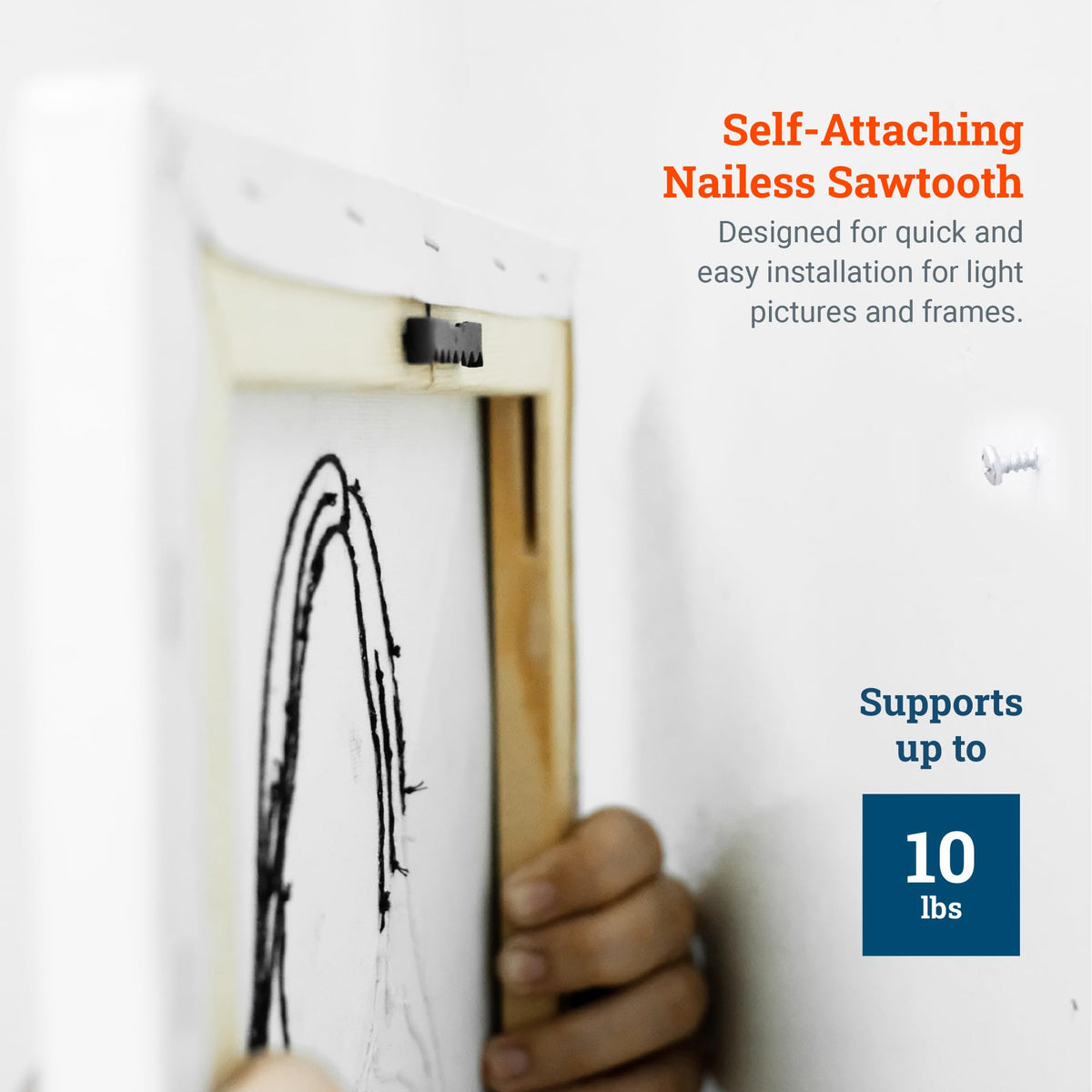 Picture Hang Solutions no-nail hanger demonstrates quick, tool-free installation.