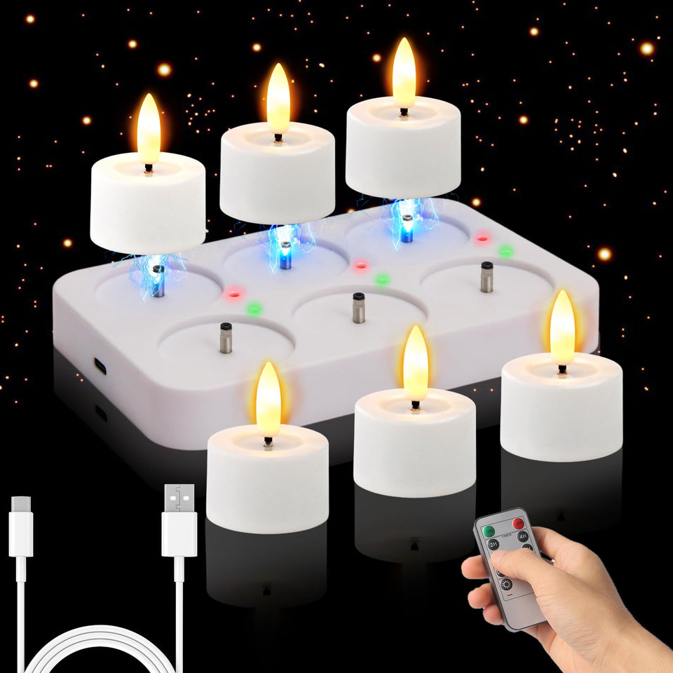 PIDZPOW rechargeable tea light base powers flameless candles for extended use.