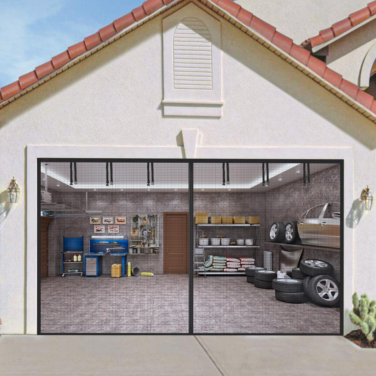 PIGETALE 16x7ft garage screen demonstrates easy install and full coverage
