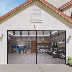 PIGETALE 16x7ft garage screen demonstrates easy install and full coverage