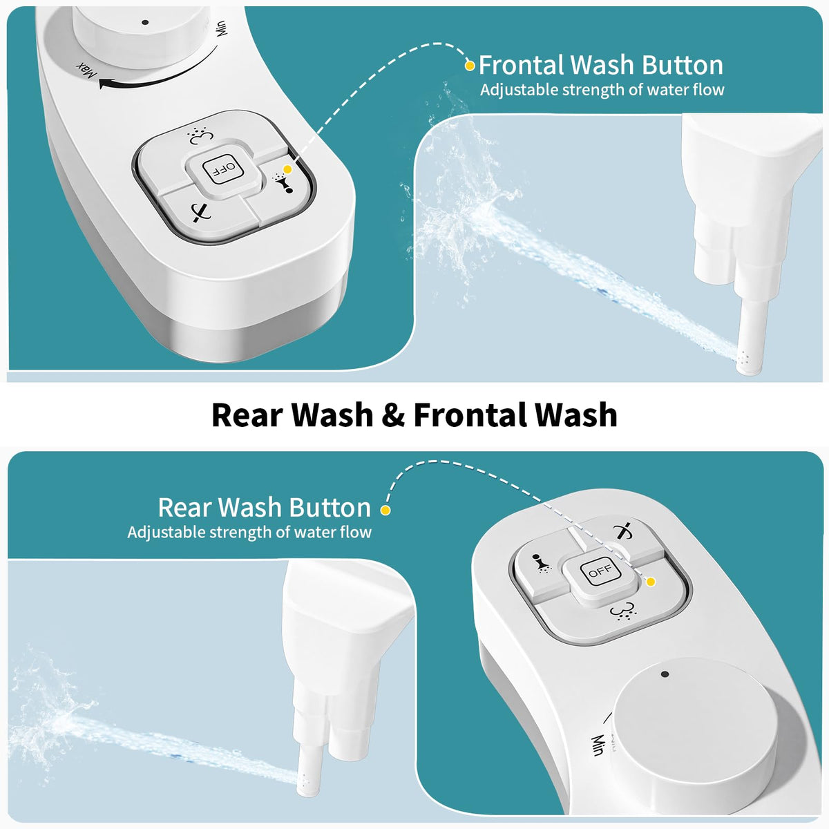 PIKETS adjustable water pressure delivers a comfortable, customized wash.