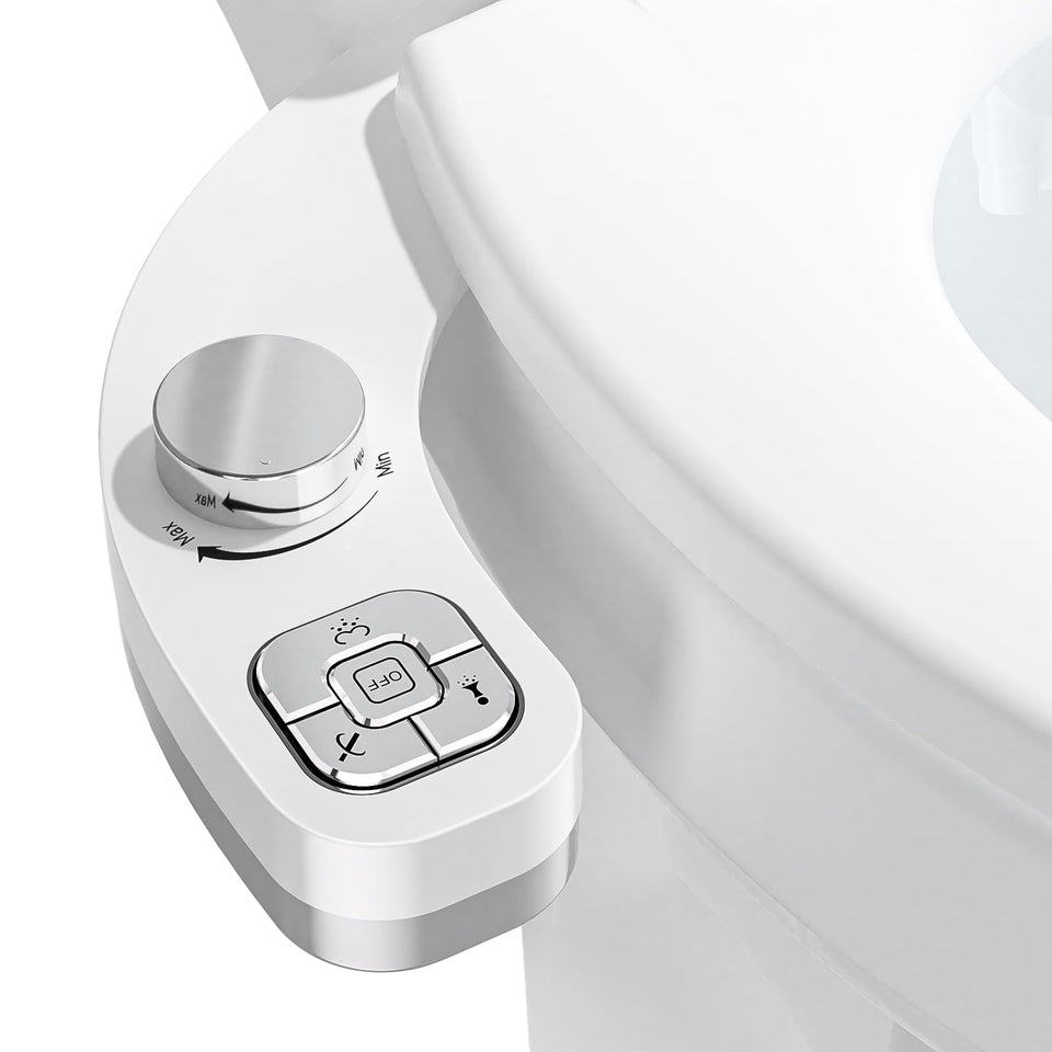 PIKETS bidet attachment with dual front wash nozzle for enhanced hygiene.
