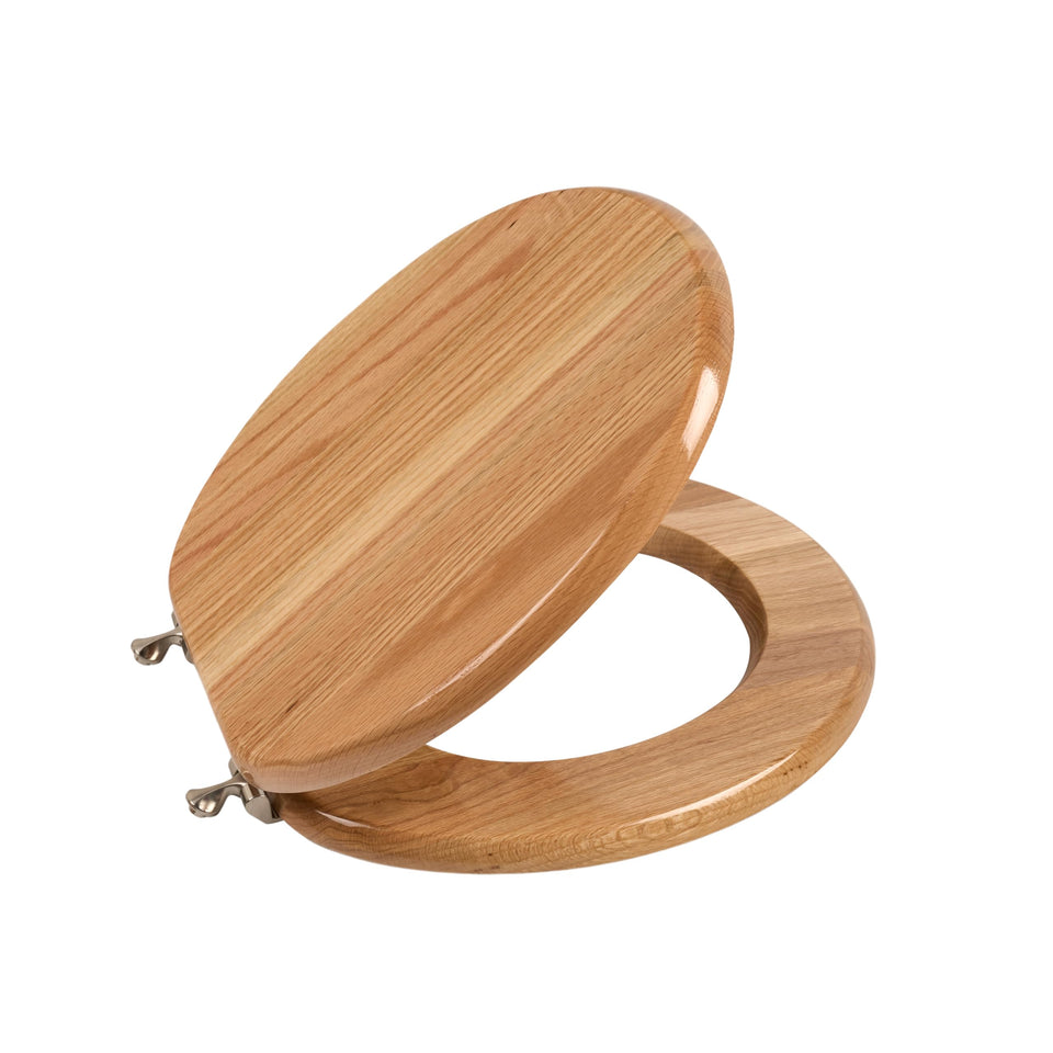 PIKLiDS oak round toilet seat closeup with high gloss finish for premium feel