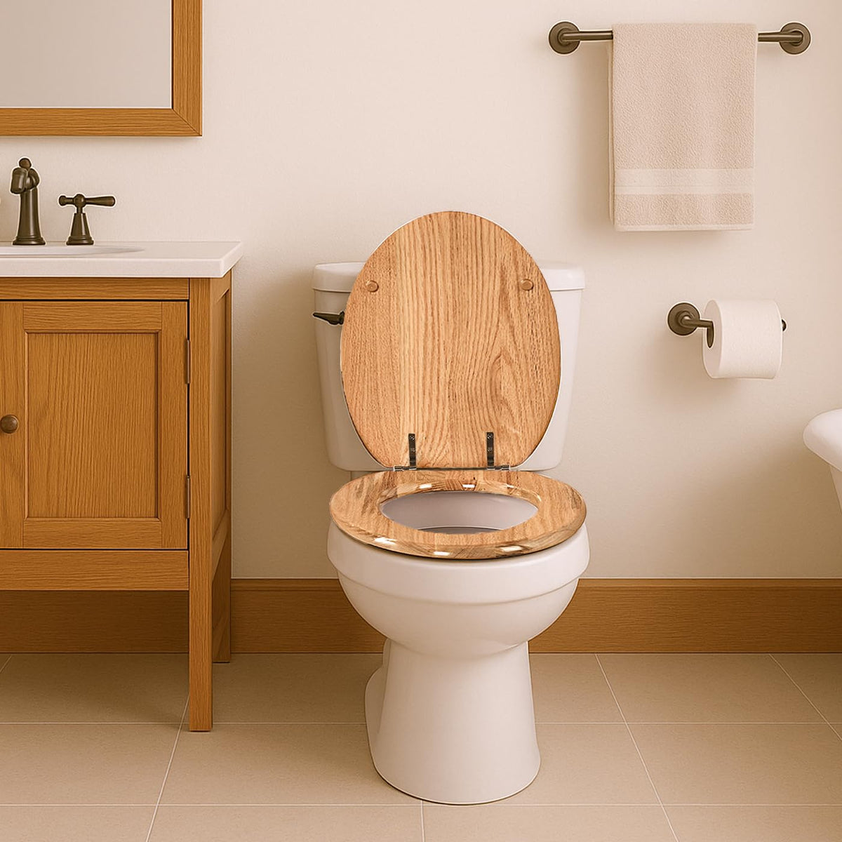 PIKLiDS oak round toilet seat installation process illustration