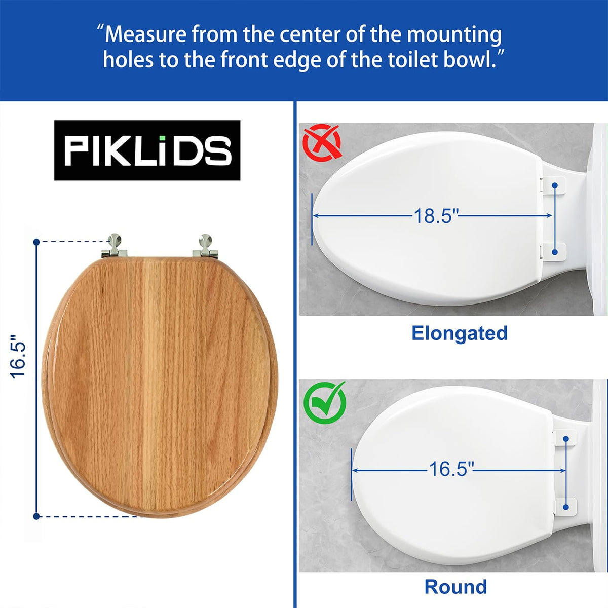 PIKLiDS oak round toilet seat lid closed showing smooth gloss