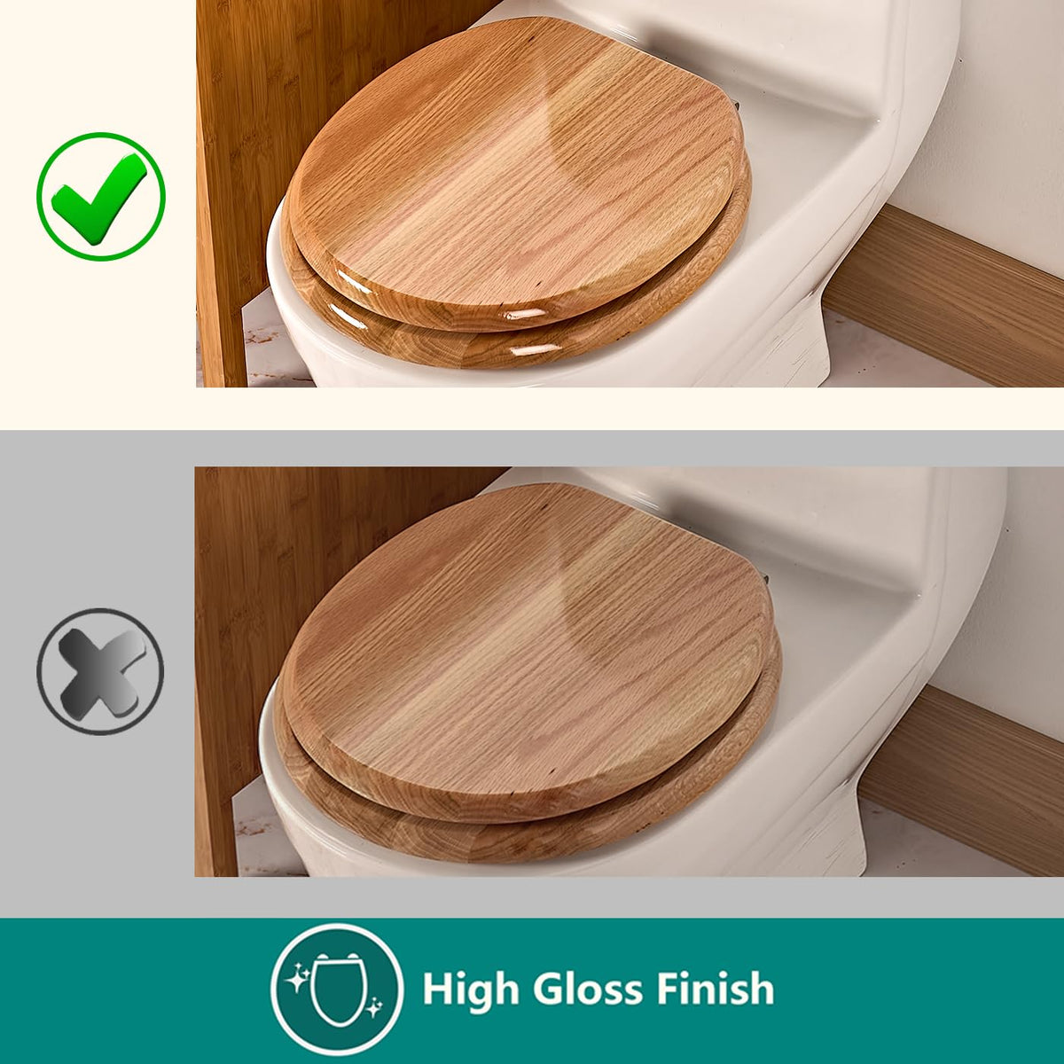 PIKLiDS oak round toilet seat lid open showing hinge action