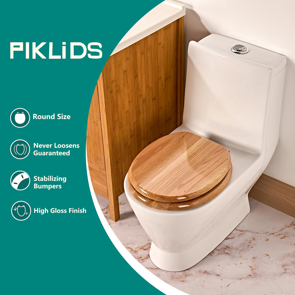 PIKLiDS oak round toilet seat metal hinges highlight durability