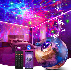 PIKOY Galaxy Projector ceiling view with colorful stars for a calming bedtime.