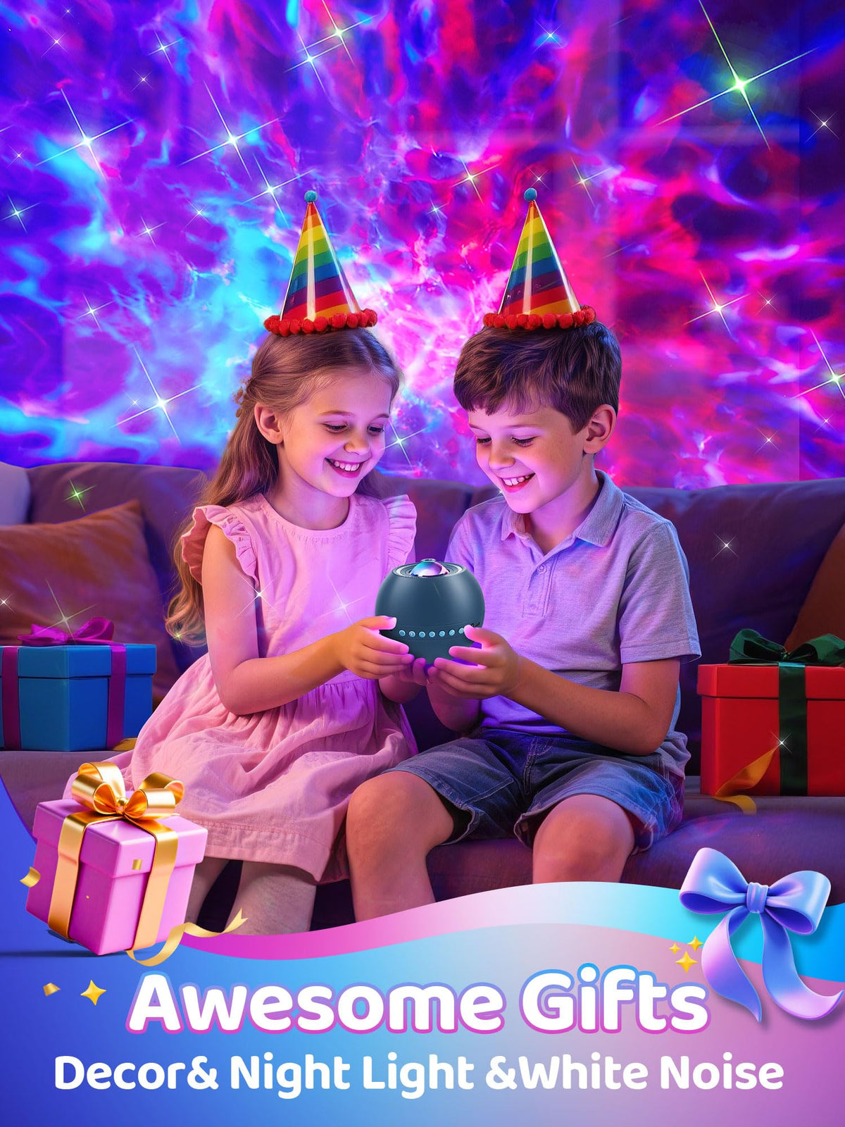 PIKOY Galaxy Projector Bluetooth speaker for bedtime listening.
