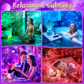 PIKOY Galaxy Projector with white noise tones aiding relaxation and sleep.