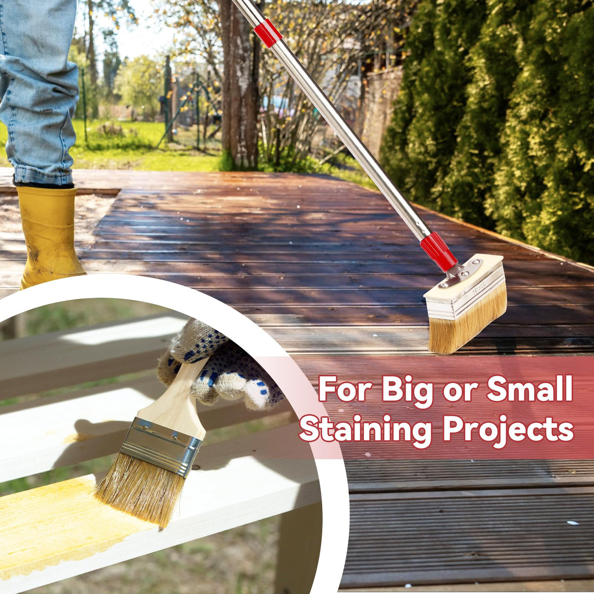 PIMEKOY adjustable 60-inch long handle reduces strain during staining tasks.