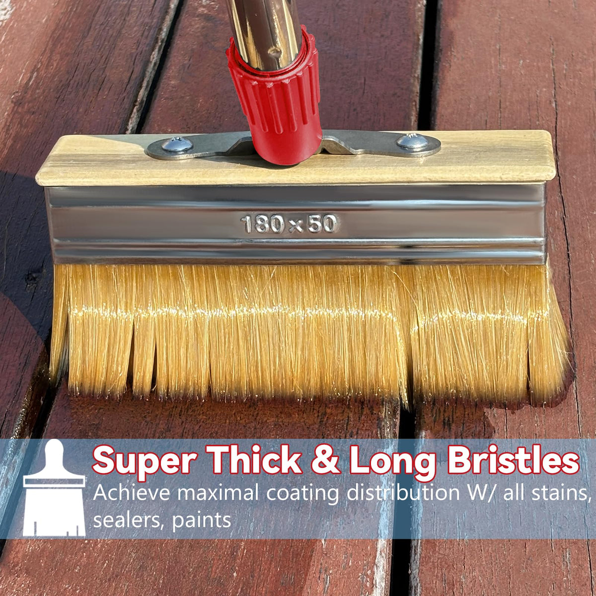 PIMEKOY 7-inch deck stain brush wide head for even application on large surfaces.
