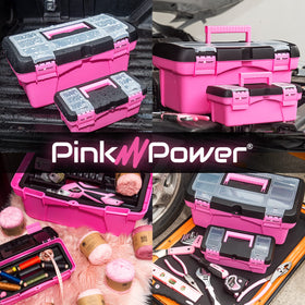 Sewing and craft supplies stay neatly organized in the Pink Power organizer.