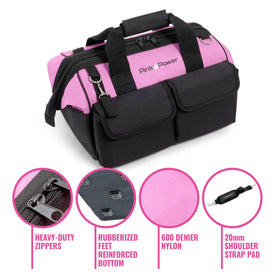Pink Power padded shoulder strap adds comfort for long carries.