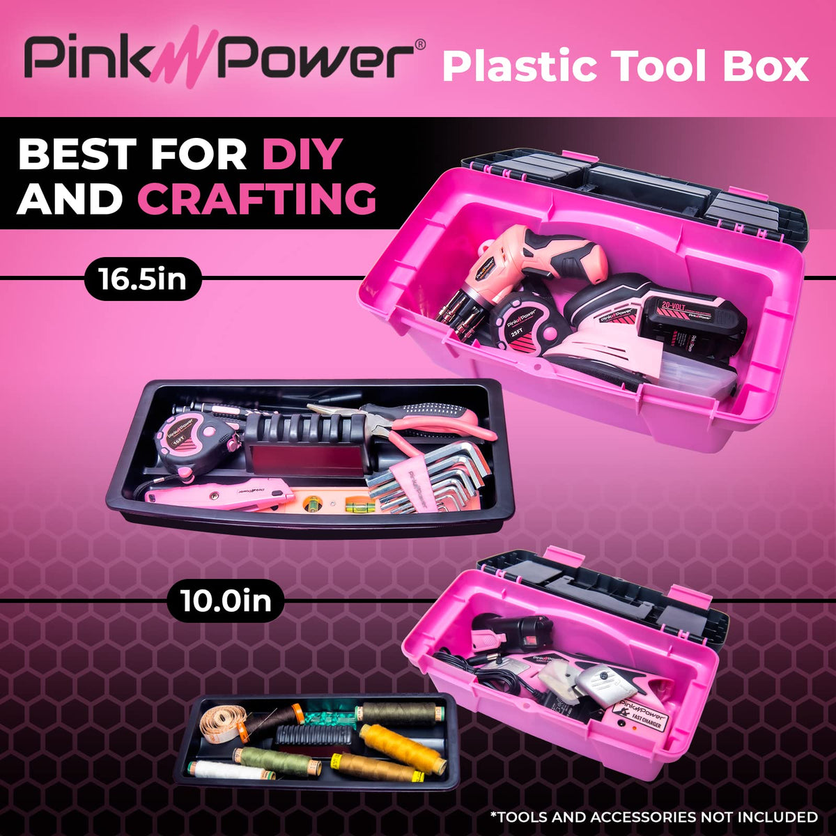 Sturdy handle on the Pink Power toolbox makes transport simple and comfortable.