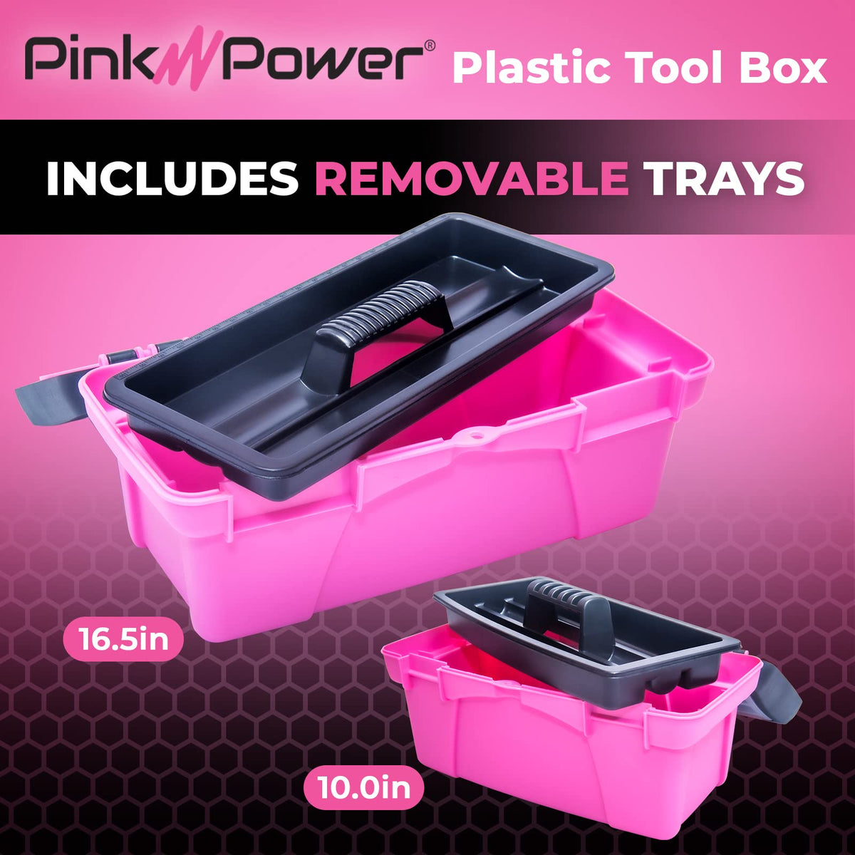 Lockable latches on the Pink Power toolbox provide extra security.