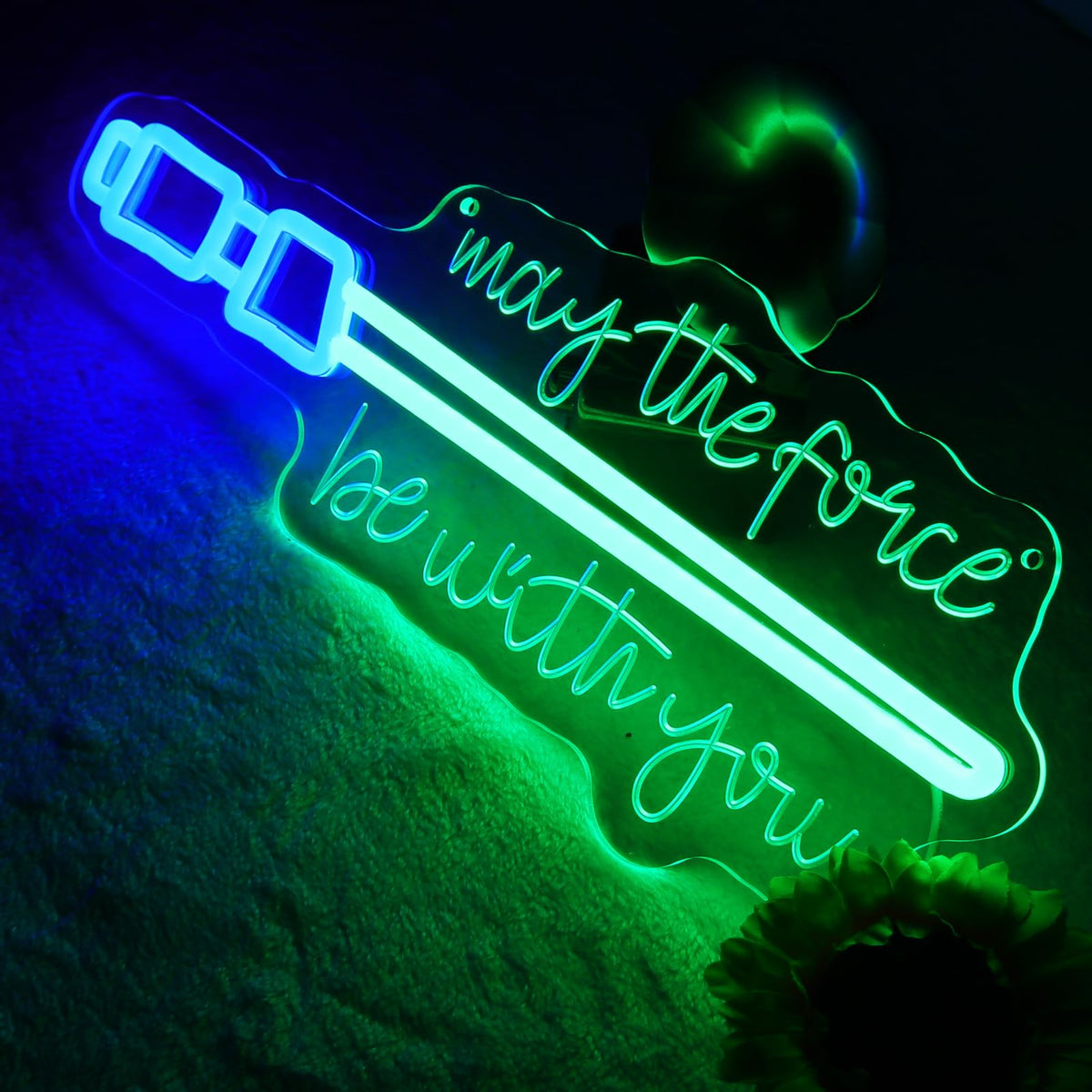 Pinlangdou neon sign green glow adds vibrant ambiance to bedroom decor