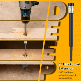 PINOZE 1/4 inch hex shank for broad drill compatibility.
