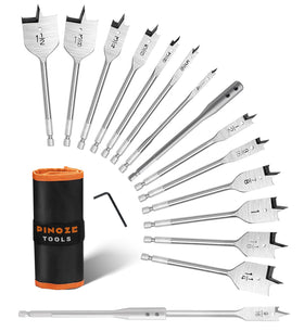 PINOZE 14-piece spade drill bit set for clean wood holes