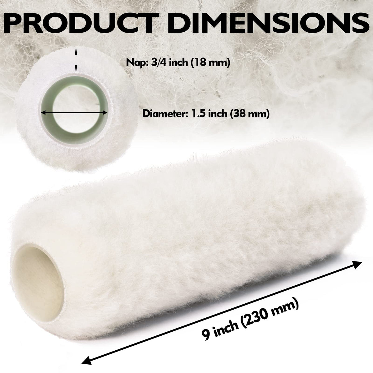 PinStone lambswool roller cover with dense fibers provides smooth paint pickup.