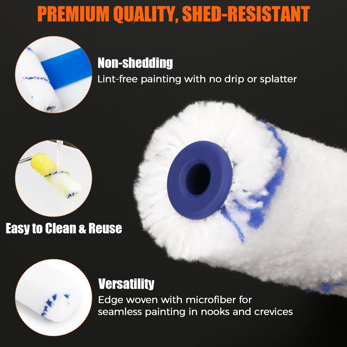 PinStone no-shed microfiber roller prevents loose fibers on surfaces